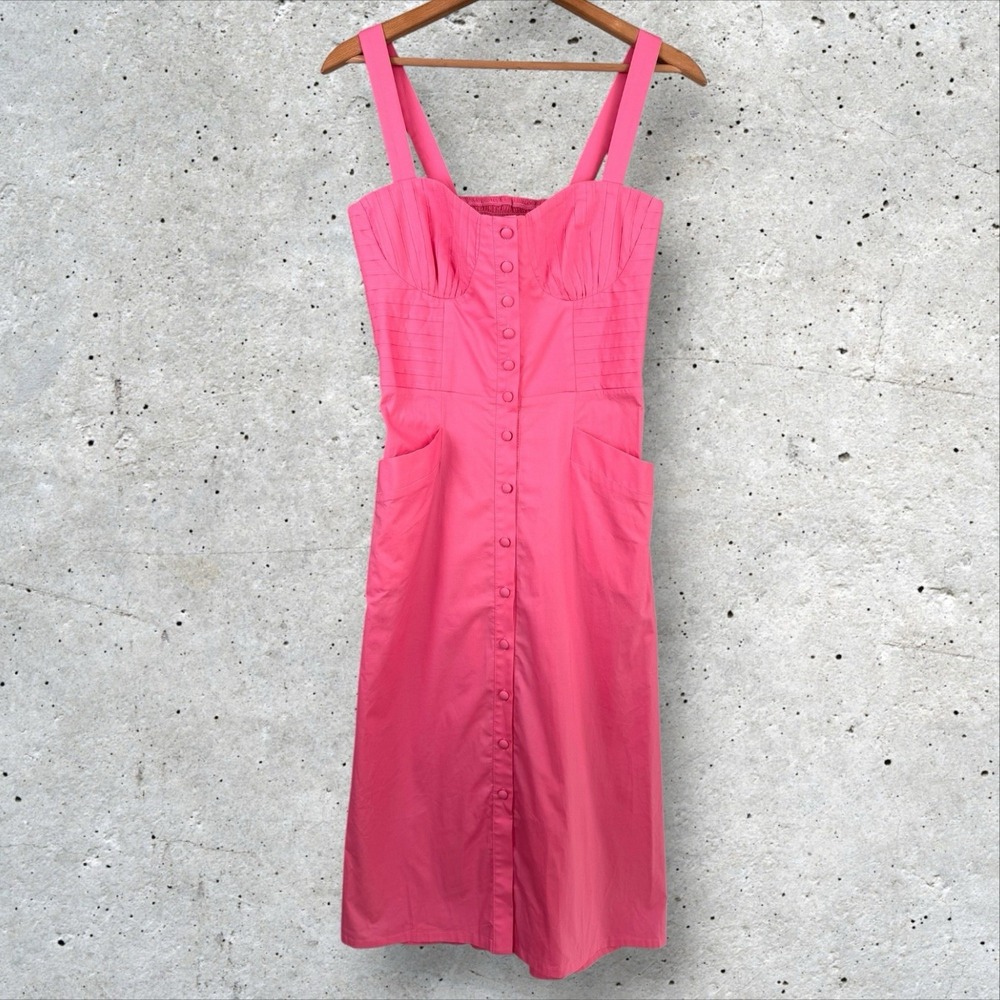 Kleid For Her Clementine Midi Dress Pink Button Down Poplin Bustier Pleated Sz L - Picture 2 of 7